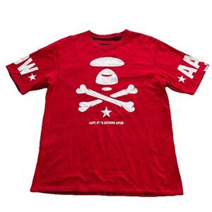 AAPE BY A BATHING APE Bape X-Bone Moonface Reversible Tee Short Sleeve Red Sz M